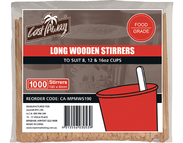 CASTAWAY LONG WOODEN STIRRERS-SYDNEYCLEANINGSUPPLIES